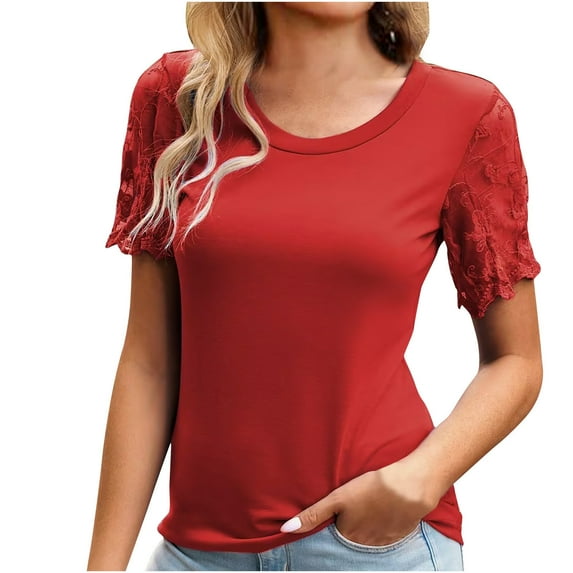 Xihbxyly Plus Size Blouses for Women, Womens Round Neck Short Sleeve Shirts Casual Loose Tops Blouses Fashion Shirts Tunic Tops Fashion Clothes Blouse