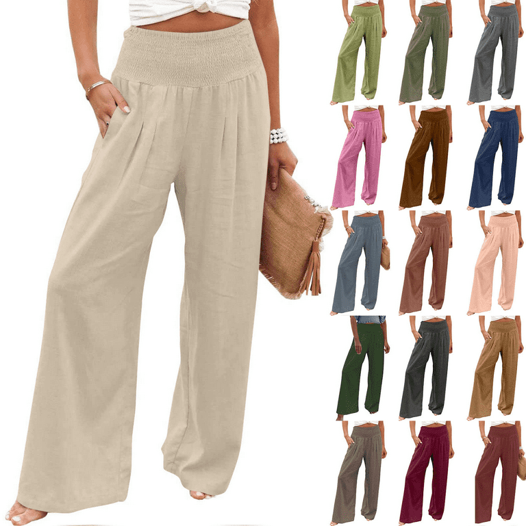2024 Fashion Solid Color Cotton Linen Pants for Women Plus Size