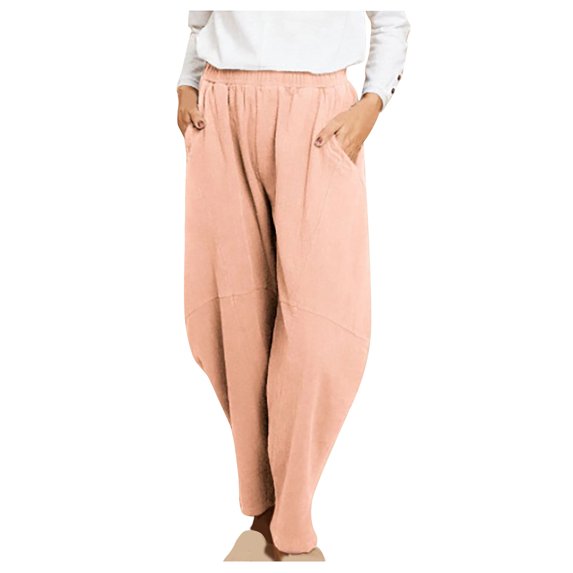 Xihbxyly Plus Size Linen Pants for Women Clearance Summer Cotton Pants Women 2023 Soft Casual Solid Color Drawstring Tie Elastic Waist Cargo Pants with Pockets Loose Fit Orange XXL #5