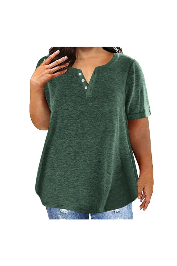 Plus Size Tops for Women, V Neck T Shirts for Women Short-Sleeve V-Neck T-Shirt Sexy Wrap Shirt Short Sleeve Tunic Top Shirts Womens Summer Tops Loose Tops Blous #3