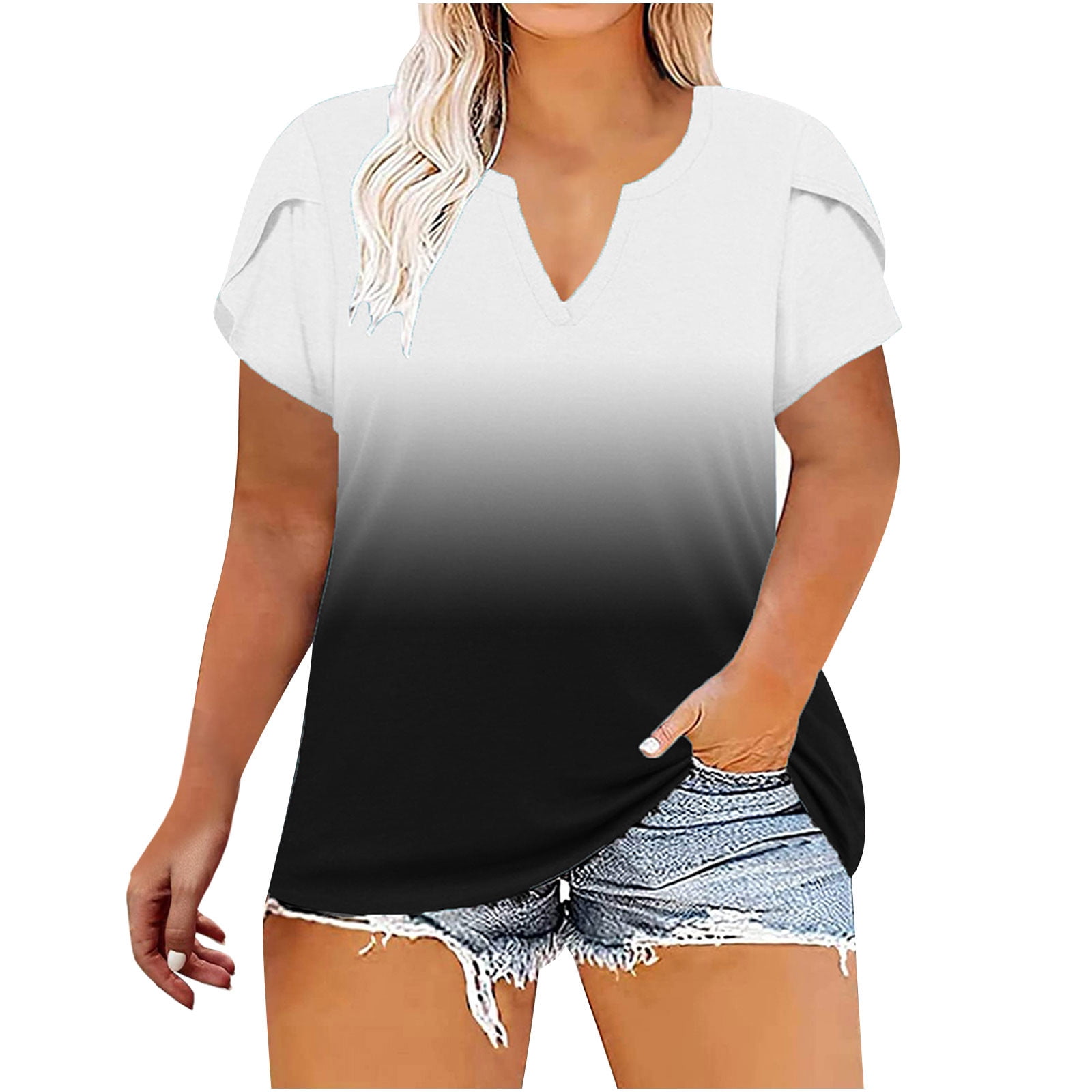Xihbxyly Plus Size Tops for Women, V Neck T Shirts for Women Short ...