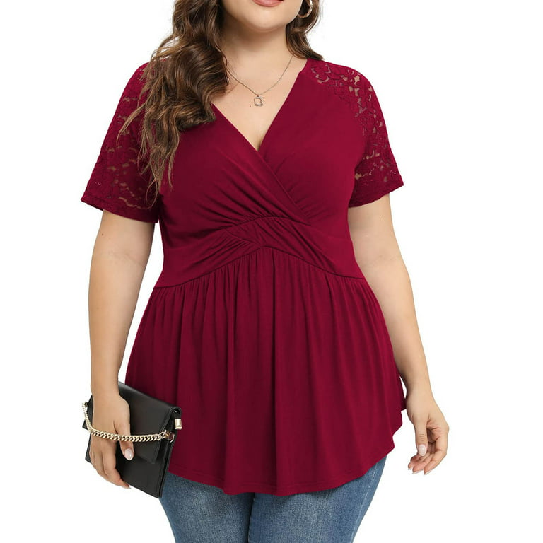Xihbxyly Plus Size V Neck Shirts for Women, Shirts Floral Print Flowy Tee  Shirts Loose Casual Tshirt Low Cut Tops for Women Cute Womens Tops Sexy Blouses  Plus Size Party Tops Red,4XL 