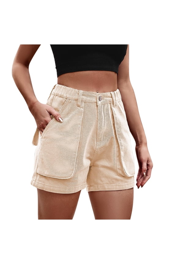 Shorts for Women, Jean Shorts Womens Cargo Shorts High Waisted Shorts Women Three-dimensional Pocket Elastic Waist Denim Overalls Summer Shorts Workout Shorts Pants #3
