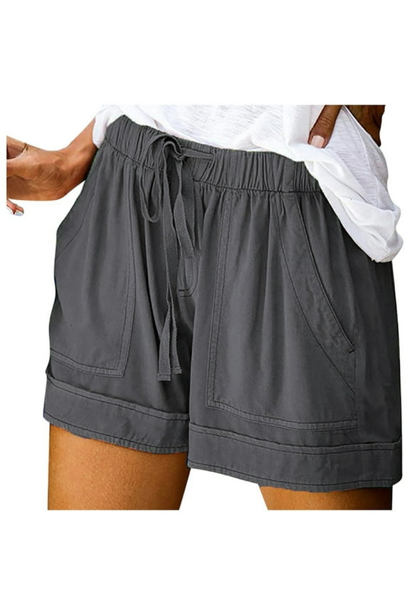 for Women, Women Comfy Drawstring Casual Elastic Waist Shorts Summer Beach Lightweight Short Pants Cotton Shorts with Pockets 2025 Gray XXL