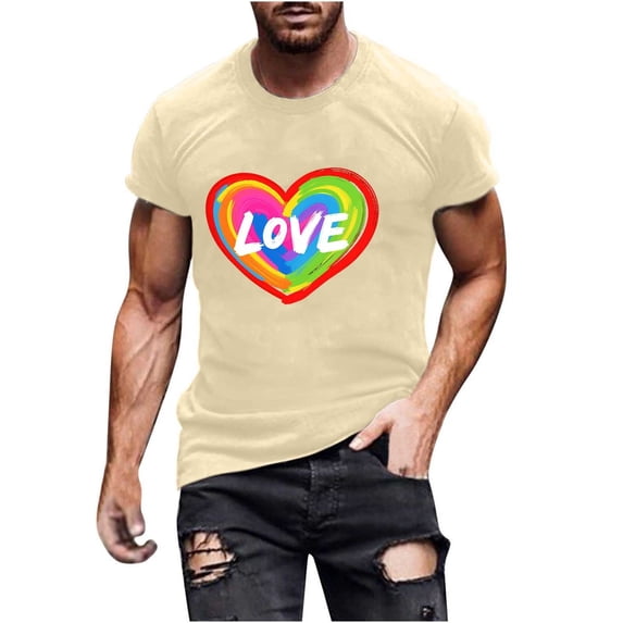 Xihbxyly Short Sleeve Basic T Shirts for Men Crew Neck Hearts Print Cute Trendy Tunic Blouses Comfort Loose Fit Comfortable Tunic T Shirts Tops Boho Shirts