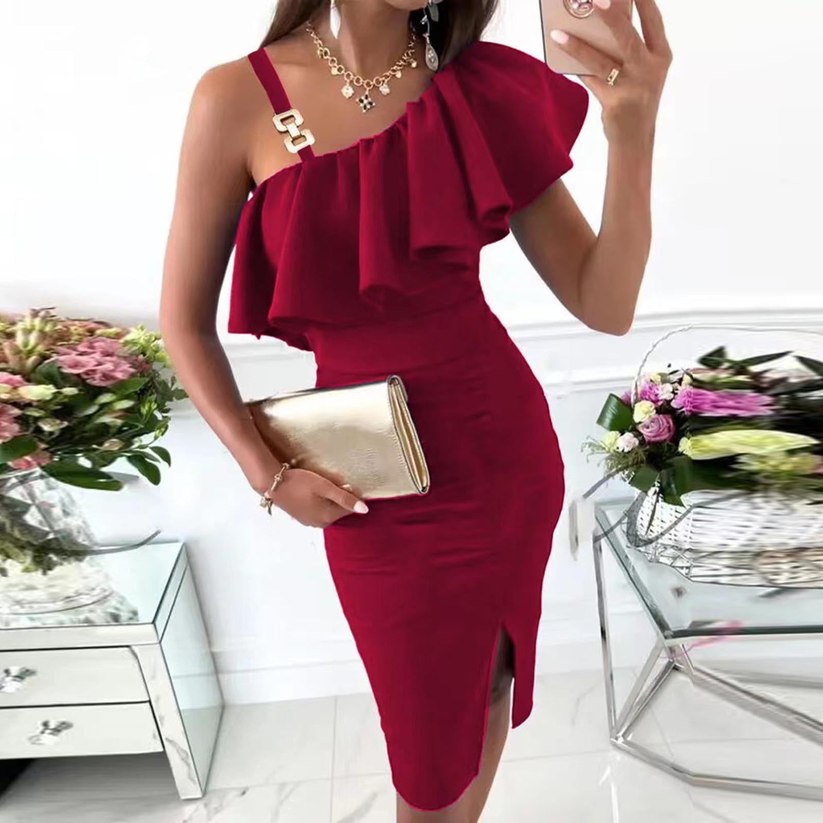 Xihbxyly Off Shoulder Formal Dresses for Women, Women's Summer Sexy Sloping Shoulders Ruffle Sleeveless Sling Hip Wrap Slit Solid Slimming Dresses Off ... Xihbxyly Off Shoulder Formal Dresses for Women, Women's Summer Sexy Sloping Shoulders Ruffle Sleeveless Sling Hip Wrap Slit Solid Slimming Dresses Off ...