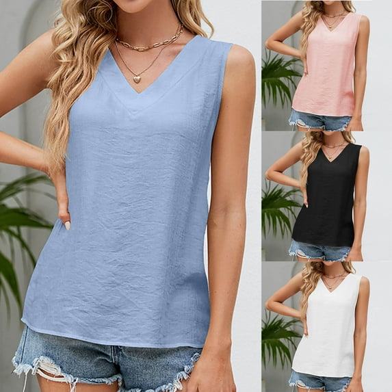 Xihbxyly Xihbxyly Sleeveless V Neck Tank Tops for Women, Womens Summer Sleeveless Tank Tops V Neck Loose Fit Tunic Side Split Tshirt Casual Blouse 2025 Sky Blue M