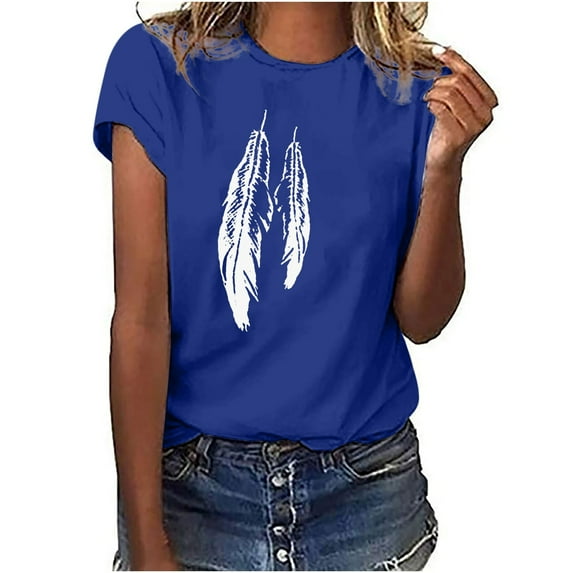 Xihbxyly Summer Clearance Tops ! Oversized Tops for Women, Women's Shirt Tees Funny Cute Short Sleeve Round Neck Fall T Shirt Print Shirt Gift Tops Blouse Gift for Women Blue XXL # Clearance Items