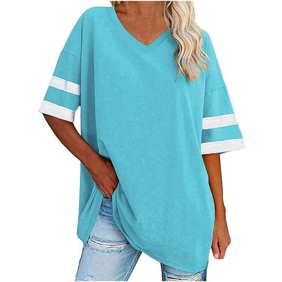 Xihbxyly Summer Clearance Tops ! Oversized Tshirts Shirts for Women, Women Oversized T-Shirt Summer Casual Half Sleeve Round Neck Loose Tee Tops Tunic Tops Light Blue L # Sales and Deals Clearance