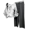 thumbnail image 1 of Xihbxyly Summer Savings Clearance 2 Piece Linen Set for Women, Women's 2 Piece Sets Casual Half Sleeve Round Neck Printed Tops Elastic Waist Pants Two Set Piece Outfits Dark Gray XXXXXL, 1 of 6