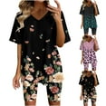thumbnail image 1 of Xihbxyly Summer Savings Clearance Sets! Xihbxyly 2 Piece Shorts Set for Women, Women's Tie-Dye Set Two-Piece Outfits V-Neck Blouse Short Sleeve Tops T Shirts Shorts Set Black L, 1 of 6