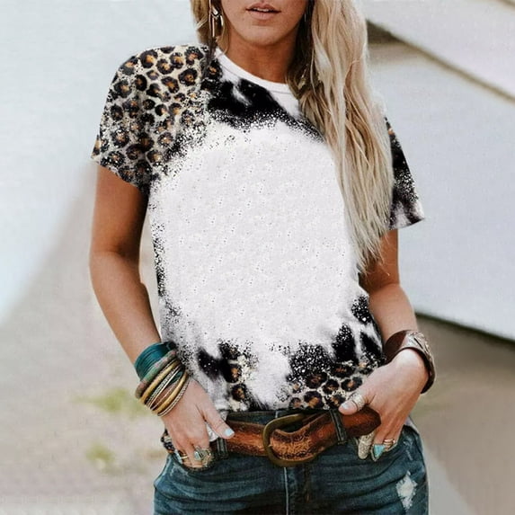 Xihbxyly Summer Savings Clearance Tops ! Dressy Tops for Women Summer Summer Sashion Slim Loose Tiedye Crew Neck Short Sleeve T-Shirt Casual Loose Fit Blouses Brown XXXXXL