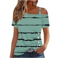 thumbnail image 1 of Xihbxyly Tops ! Tops for Women 2025, Women's Cold Shoulder Tops Short Sleeve Button-Up Top Blouse Casual Tunic Blouse T-Shirts, 1 of 5