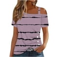 thumbnail image 1 of Xihbxyly Tops ! Tops for Women 2025, Women's Cold Shoulder Tops Short Sleeve Button-Up Top Blouse Casual Tunic Blouse T-Shirts, 1 of 5