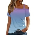 thumbnail image 1 of Xihbxyly Tops ! Tops for Women 2025, Women's Cold Shoulder Tops Short Sleeve Button-Up Top Blouse Casual Tunic Blouse T-Shirts, 1 of 5