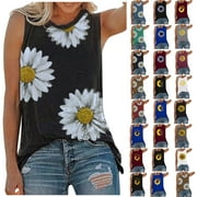 Xihbxyly Tank Top for Women Womens Crew Neck Tank Tops Summer Leopard Detail Print Top Casual Cami Shirts Blouses Casual Loose Tunic Blouses Black XL Outlets Store