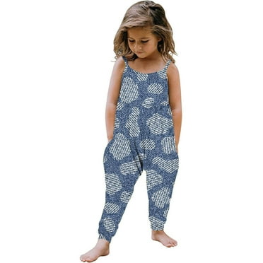 Xihbxyly Toddler Jumper Outfit, Toddler Baby Girl Jumpsuits Summer Flowers Printing Strap Romper Pants with Pockets Clearance