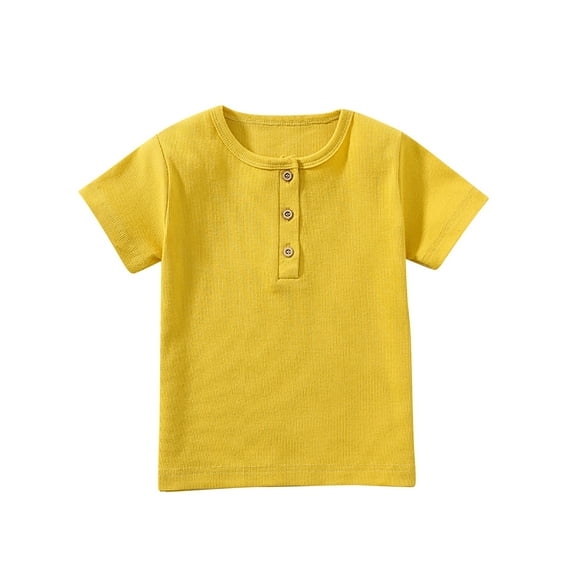 Xihbxyly Toddler Kids Boys Girls Fashion Comfortable Solid Color Button Crew Neck Short Sleeve Top