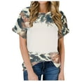 thumbnail image 1 of Xihbxyly Tops ! Dressy Tops for Women Summer Summer Sashion Slim Loose Tiedye Crew Neck Short Sleeve T-Shirt Casual Loose Fit Blouses Coffee S, 1 of 5