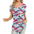 thumbnail image 1 of Xihbxyly Tops for Women, July of 4th Shirt for Women Summer V Neck Short Sleeve American Flag Clothes Patriotic Outfit Top Pleated Mesh Blouses Loose Fitting Tops for Women #4, 1 of 6
