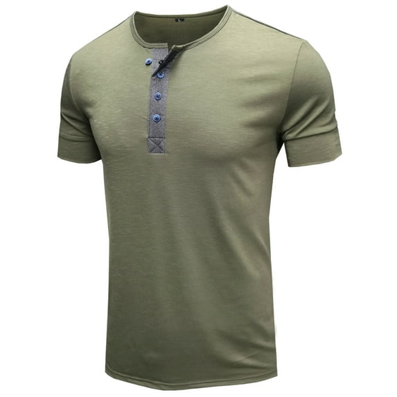 Xihbxyly Tshirts Shirts for Men Big & Tall Crew Neck Short Sleeve Buttons Athletic Active Tops Mens Dress Shirts Solid Slim Fit Oversized Tshirts for Men Comfy for Men