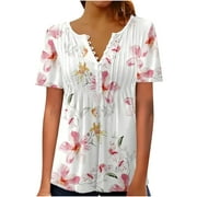 Xihbxyly Tunic Tops for Women Loose Fit, Short Sleeve Shirts for Women Summer Tunic Tops to Wear Tshirts Loose Casual Blouse Tee Printed Folwy Shirt, Pink, L Liquidation Furniture #1