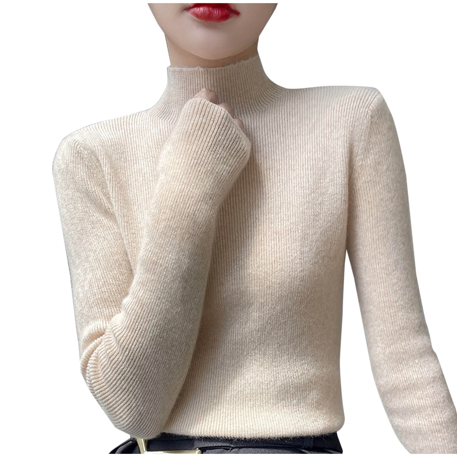 Women's Slim Fit Stretchy Cotton Blend Long Sleeve Turtleneck Top