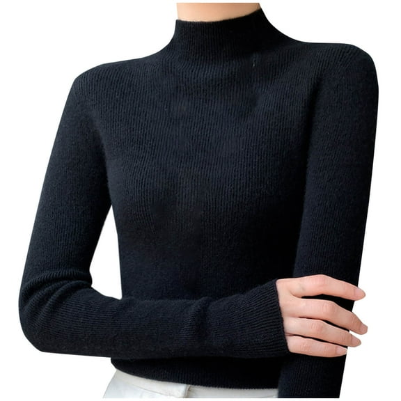 Xihbxyly Turtleneck for Women, Womens Long Sleeve Knit Tops Fashion Solid Color Turtleneck Tshirt Slim Fit Stretchy Layer Tee Shirts High Neck Knitted Sweater