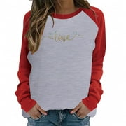 Xihbxyly Valentines Day Sweatshirt for Women, Valentines Day Gifts Women Color Block Valentine's Day Shirts Love Heart Print Casual Long Sleeve Shirts Sweatshirt Tops Blouse