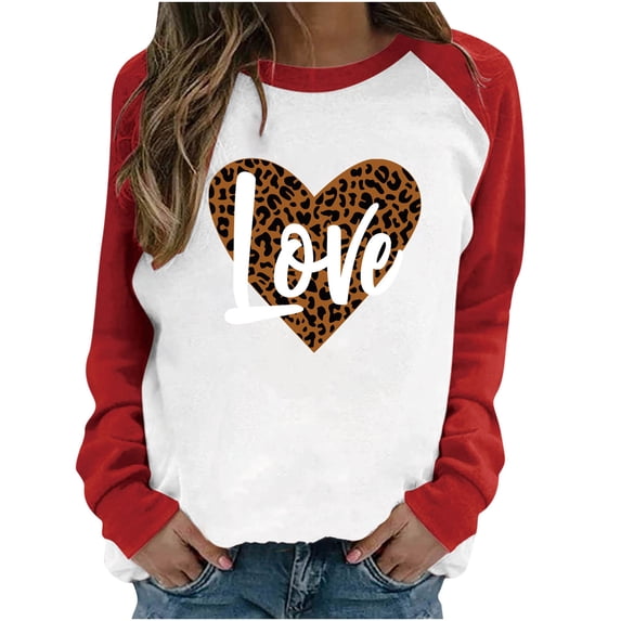 Xihbxyly Valentines Day Sweatshirt for Women, Women's Valentines Day Long Sleeve Tops Love Heart Print Casual Shirts Tops Blouse