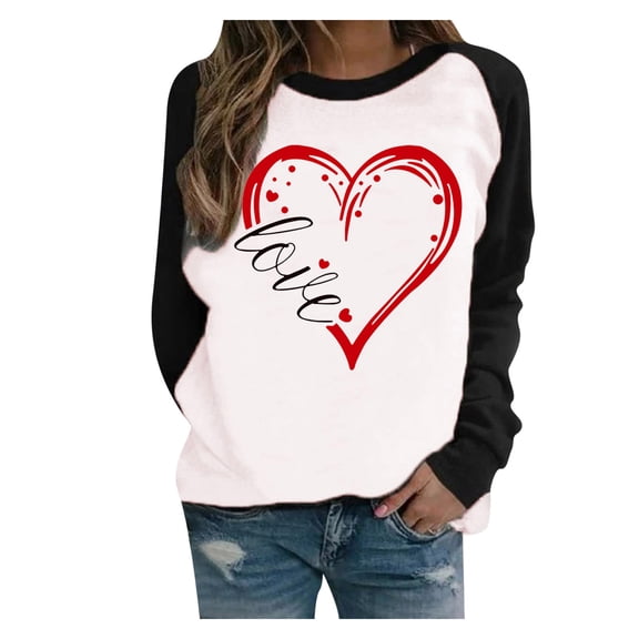 Xihbxyly Valentines Day Sweatshirt for Women, Women's Valentines Day Long Sleeve Tops Love Heart Print Casual Shirts Tops Blouse