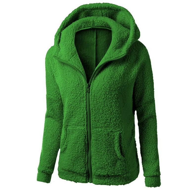 Xihbxyly Women Hooded Sweater Coat Winter Warm Wool Zipper Solid Coat  Cotton Coat Outwear Trendy Coats Clearance Sale Coats Army Green XL 