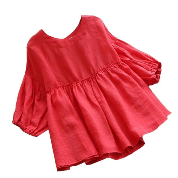 Xihbxyly Women V Neck Print 3/4 Sleeve Cotton Linen T-shirt Casual Blouse Tops Plus Size Three Quarter Striped Print V-Neck Loose Fit Top T-Shirt Blouse Printed Shirt