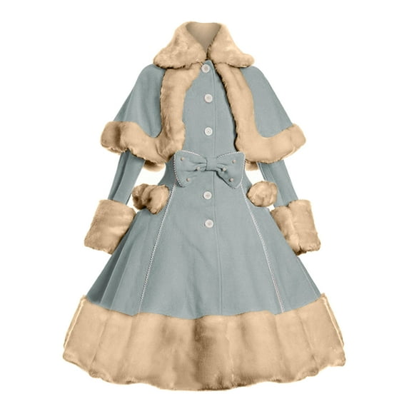 Xihbxyly Women Zipper Plush Hooded Coat Women's Long Sleeve Woolen Jacket Bow Cape Set Outwear Plush Stitching Coat Hooded Drawstring Pocket Zip Jacket Long Sleeve Tops Jacket