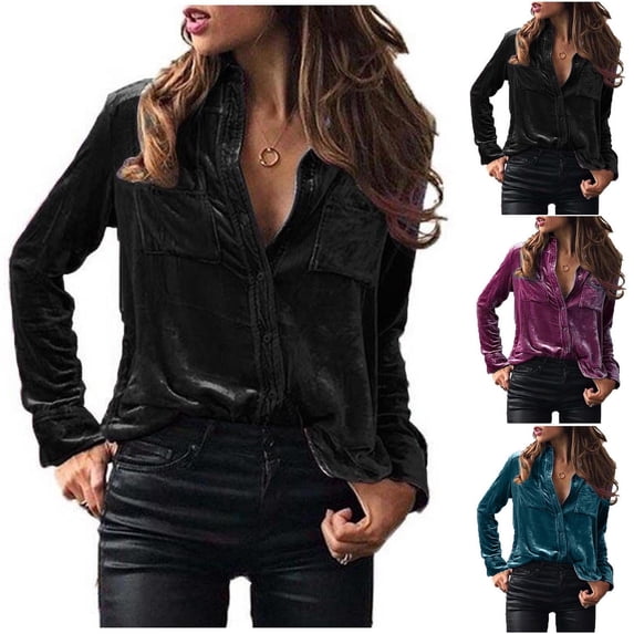 Xihbxyly Women's Blouse Satin Silk Shirts Button Down Shirts Casual Loose Long Sleeve Office Work Tunic Tops Blusas De Satin Para Mujer