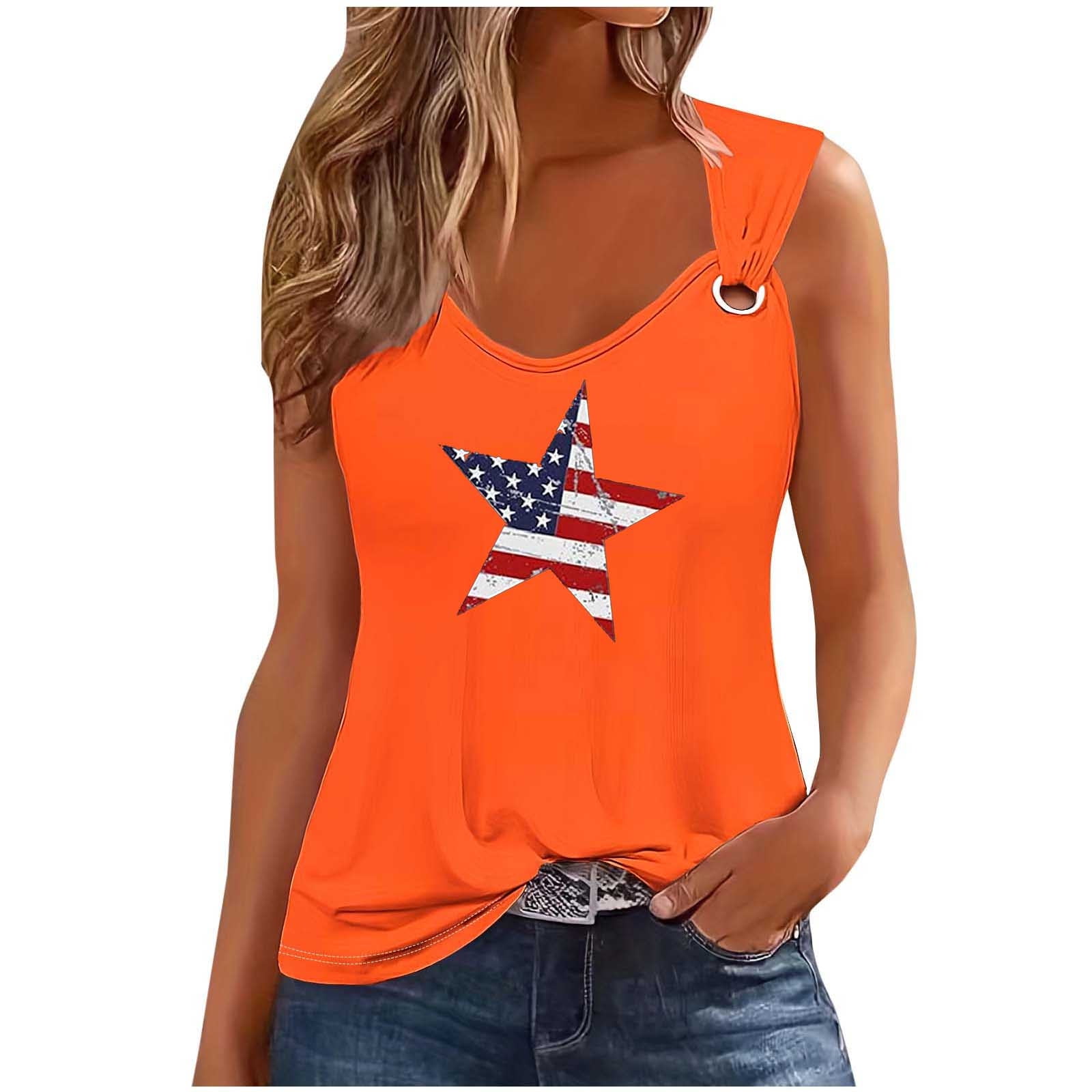 Xihbxyly Womens American Flag Tank Tops Women Sleeveless Crew Neck Button Tanks Trendy 2024 1802