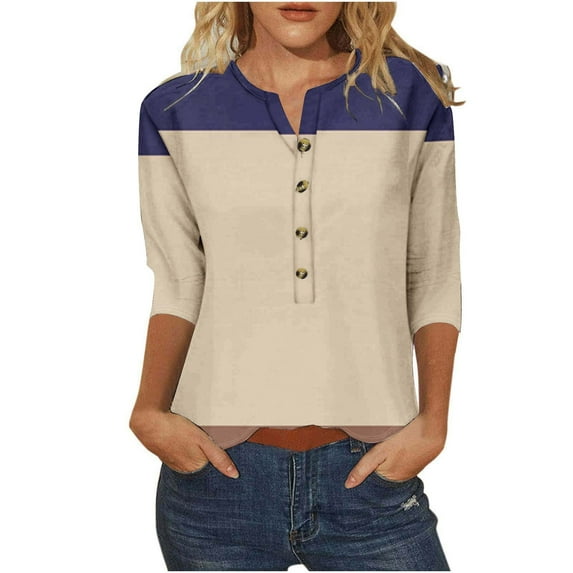 Xihbxyly Womens Blouses 3/4 Sleeve Women Floral Print Shirts 3/4 Sleeve Pleated Front Blouse Tops Button V Neck Tops Blouses T Shirts Summer Tees Tops