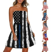 Xihbxyly Womens Formal Dress, Women Sexy Tube Strapless Strapless Printing Sleeveless A-Line Skirt Dress Dress Off Shoulder Long Dress Maxi Summer Dress Cheap Dresses Black XXL