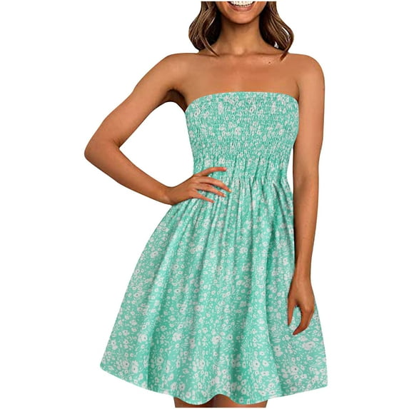 Xihbxyly Womens Formal Dress, Women Sexy Tube Strapless Strapless Printing Sleeveless A-Line Skirt Dress Dress Off Shoulder Long Dress Maxi Summer Dress Cheap Dresses Green L