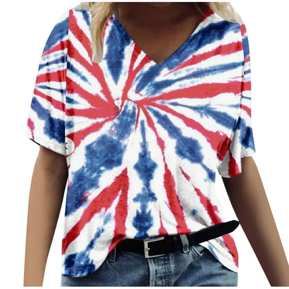 Xihbxyly Womens Plus Size Tops Summer Short Sleeve T-Shirt Casual Loose V Neck Tee Shirts July 4 Shirts for Women Independence Day Tops # Flash Sales Today Deals Prime #3