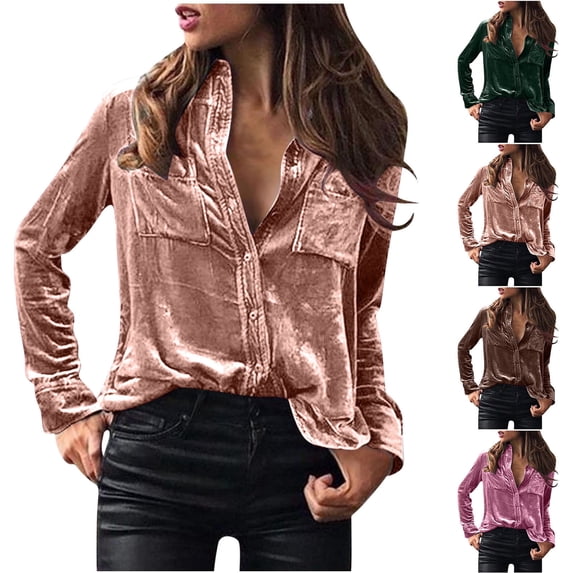Xihbxyly Womens Satin Blouse Button Down Shirts Long Sleeve Office Slim Fit Blouses Casual Business Silk Tops Office Work Tunic Tops with Pocket