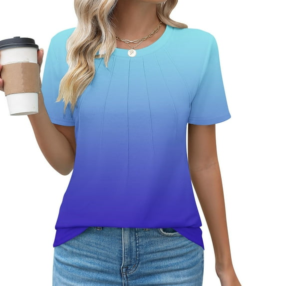 Xihbxyly Womens Summer Tunic Tops Women Casual Basic T Shirts Loose Fit Crewneck Short Sleeve Summer Fashion Loose Fit Plus Size Tops