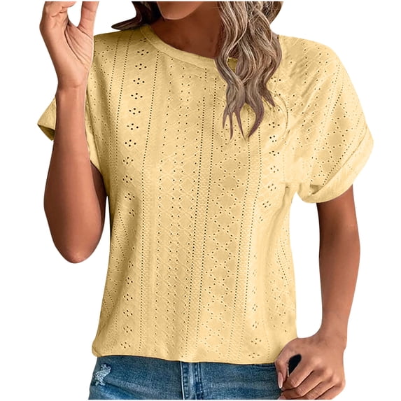 Xihbxyly Womens Tops, Women's Short Sleeve Crew Neck Shirt Casual Loose Blouses Summer Fashion Solid Color Tunic Tops Blouse for Leggings