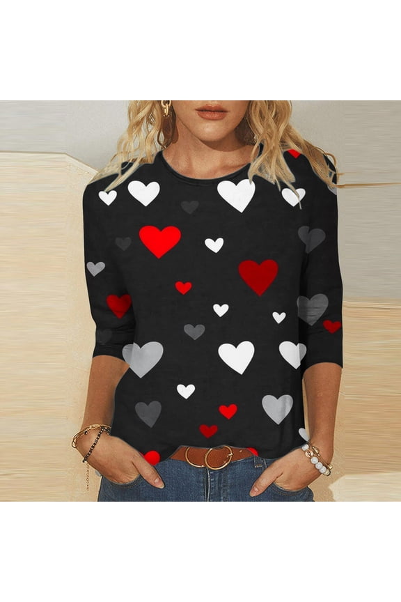 Womens Tops Womens 3/4 Sleeve Tops Women's Tops Printed T-Shirt Round Blouse Vacation Workout Tops Casual Loose Lightweight Shirts Graphic Tees