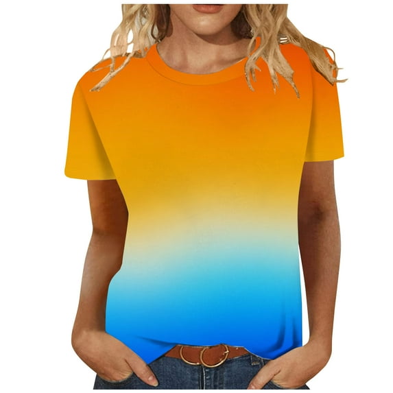 Xihbxyly Womens Tops, Womens Crew Neck Short Sleeve T-Shirts Summer Print Blouses Casual Loose Tops Blouses Fashion Tunic Shirt