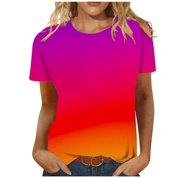 Xihbxyly Womens Tops, Womens Crew Neck Short Sleeve T-Shirts Summer Print Blouses Casual Loose Tops Blouses Fashion Tunic Shirt