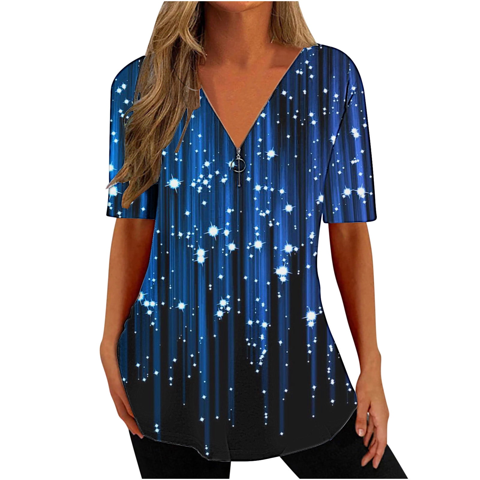 Xihbxyly Zippered Tops for Women Plus Size V Neck T Shirts Women Short ...