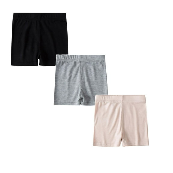 Xijirk 3 Packs Girls Dance Shorts Solid Color Breathable Under Dress Dance Tight Safety Short Soft Bike Leggings(Color:Grey 1PCS & Black 1PCS & PK2 1PCS,Size:5-6 Years)