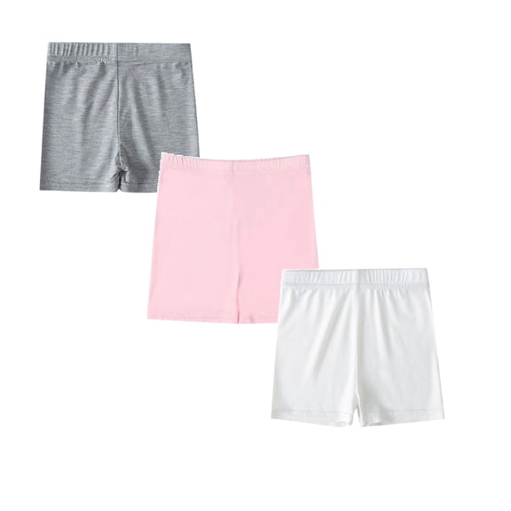Xijirk 3 Packs Girls Dance Shorts Solid Color Breathable Under Dress Dance Tight Safety Short Soft Bike Leggings(Color:White 1PCS & PK1 1PCS & Grey 1PCS,Size:2-3 Years)