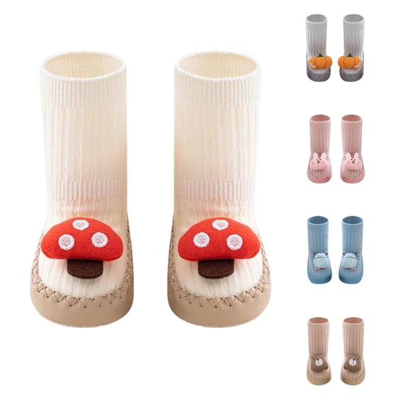 Xijirk 3D Mushroom Baby Floor Socks Non Mid Calf Walking Socks Beige,6-12 Months
